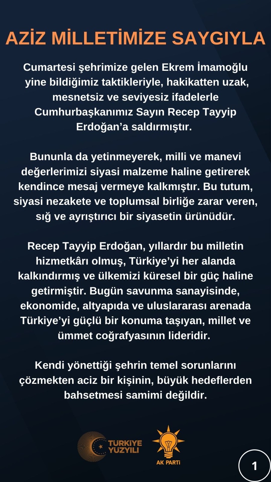 AK Parti Kayseri İl Başkanlığı: "Ekrem İmamoğlu'nun Saldırıları Siyasi Nezakete Aykırıdır"